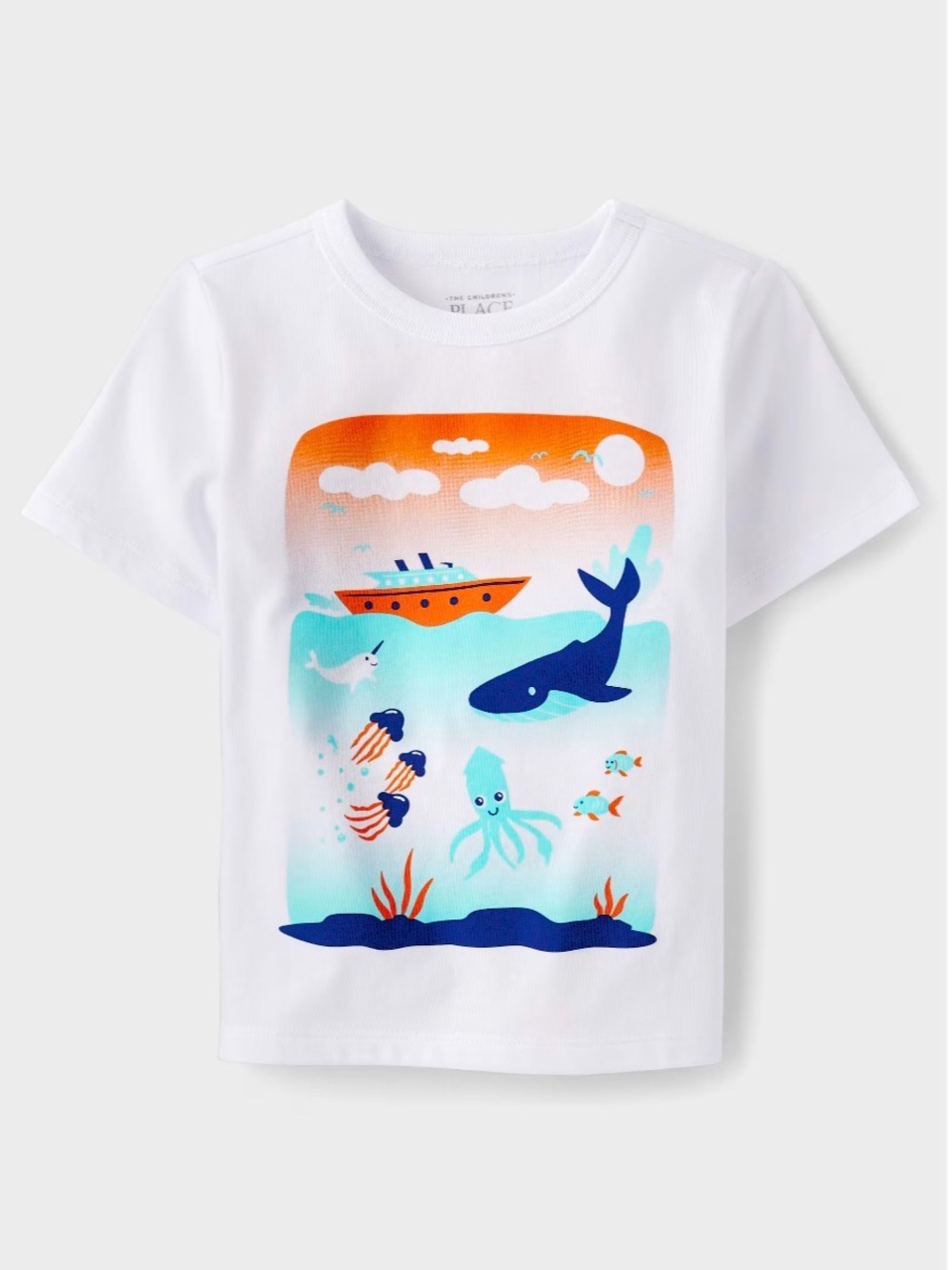 The Children's Place White Tee with Colorful Ocean Graphic,
Size: 12-18 Months